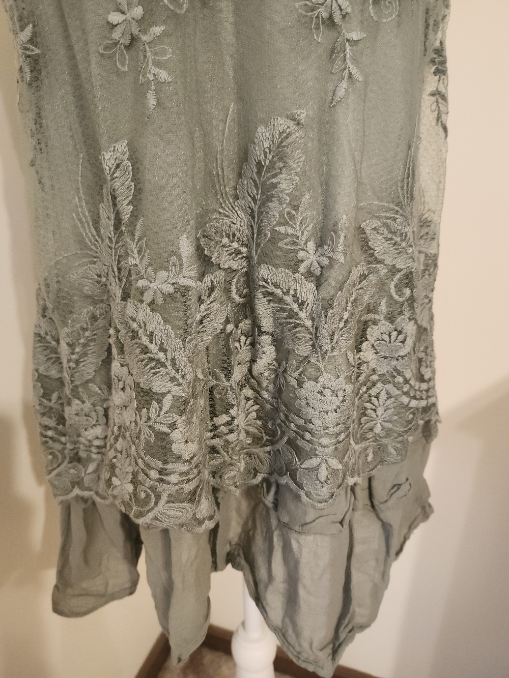 Embroidered Sleeveless Sheer Drese in Sage Green - Picture 2 of 8